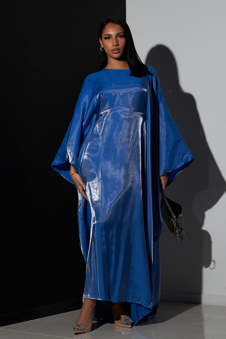 Abaya bleu royal à manches chauves-souris satinée