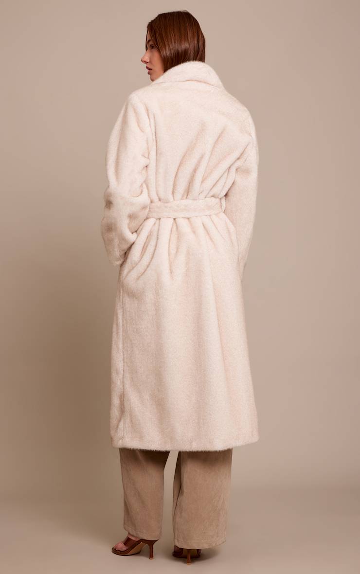 Crème Manteau Long Col Montant En Synthétique