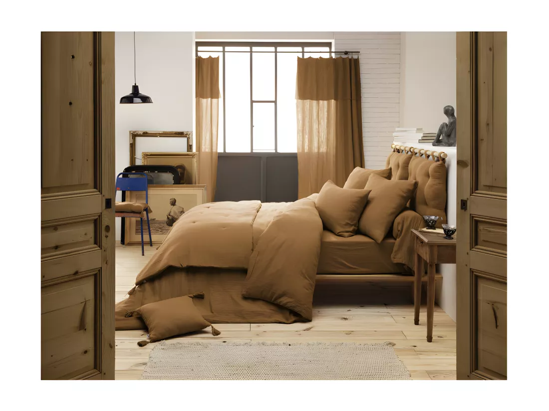 Housse de couette gaze de coton double 200 x 200 cm camel - PEPA 2