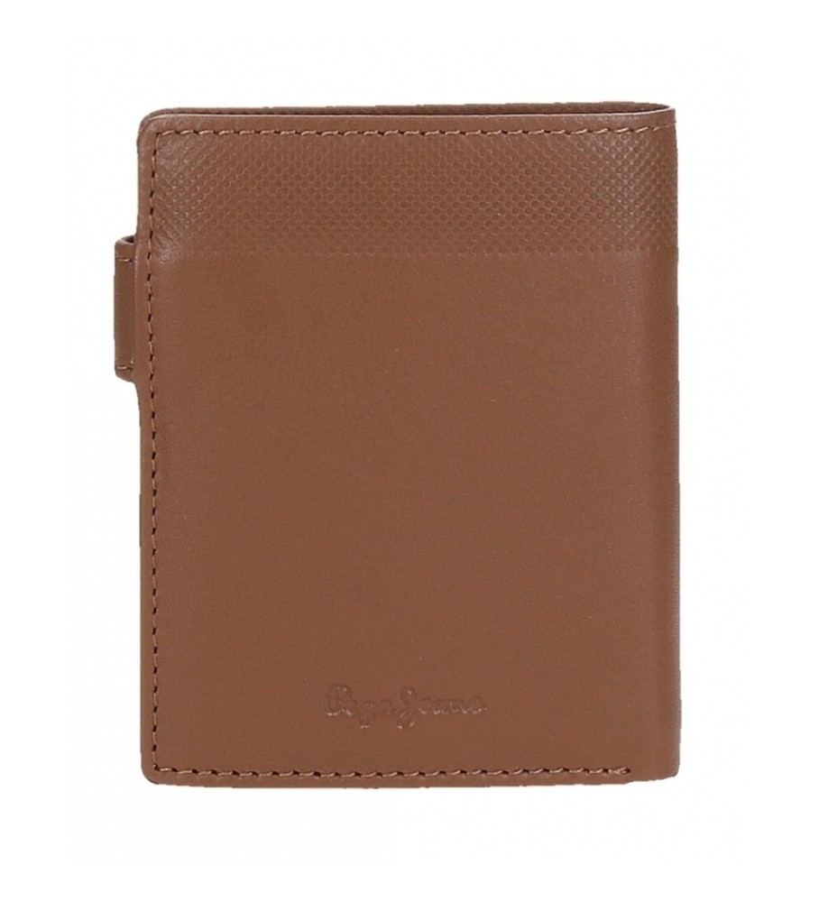 Carteira Pepe Jeans Topper em couro com fecho de clique marrom