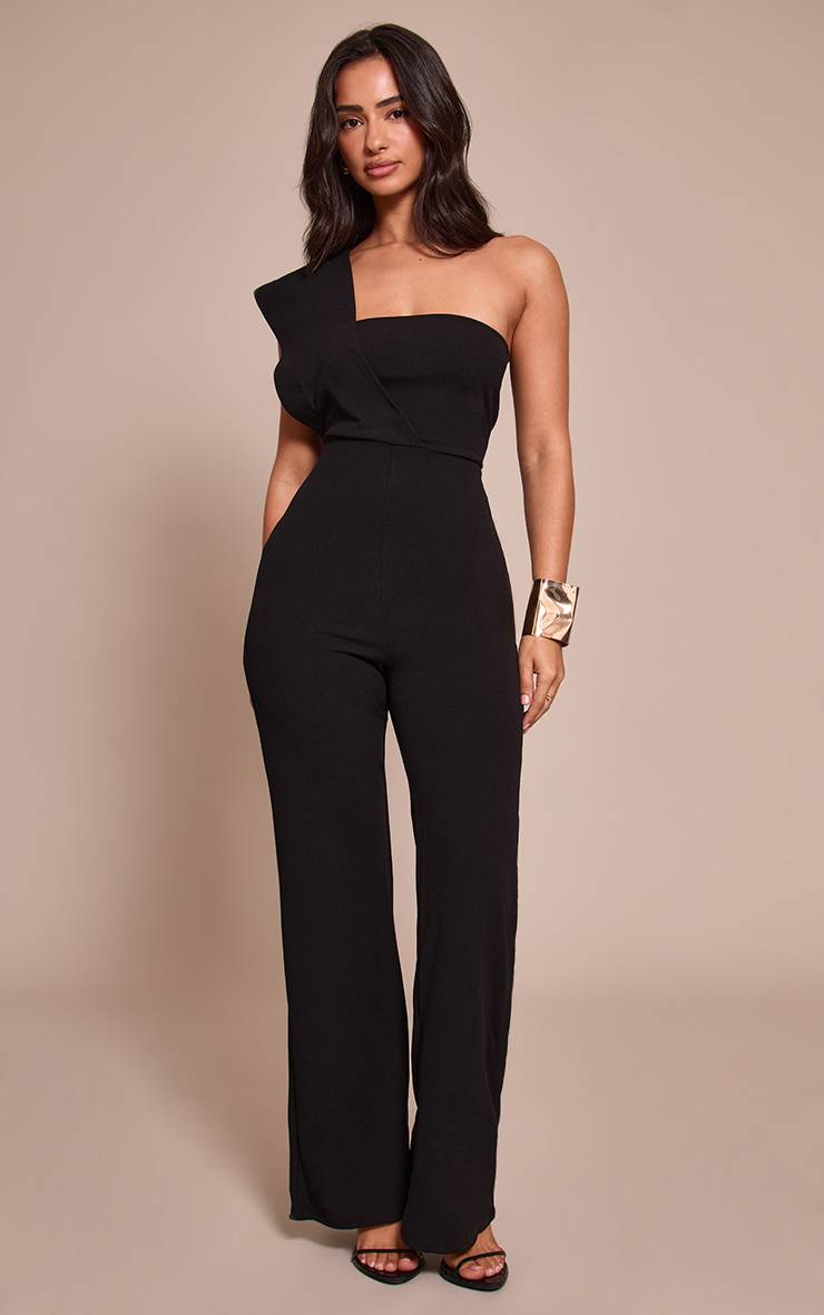 Noir Combinaison Drapée Asymétrique Petite