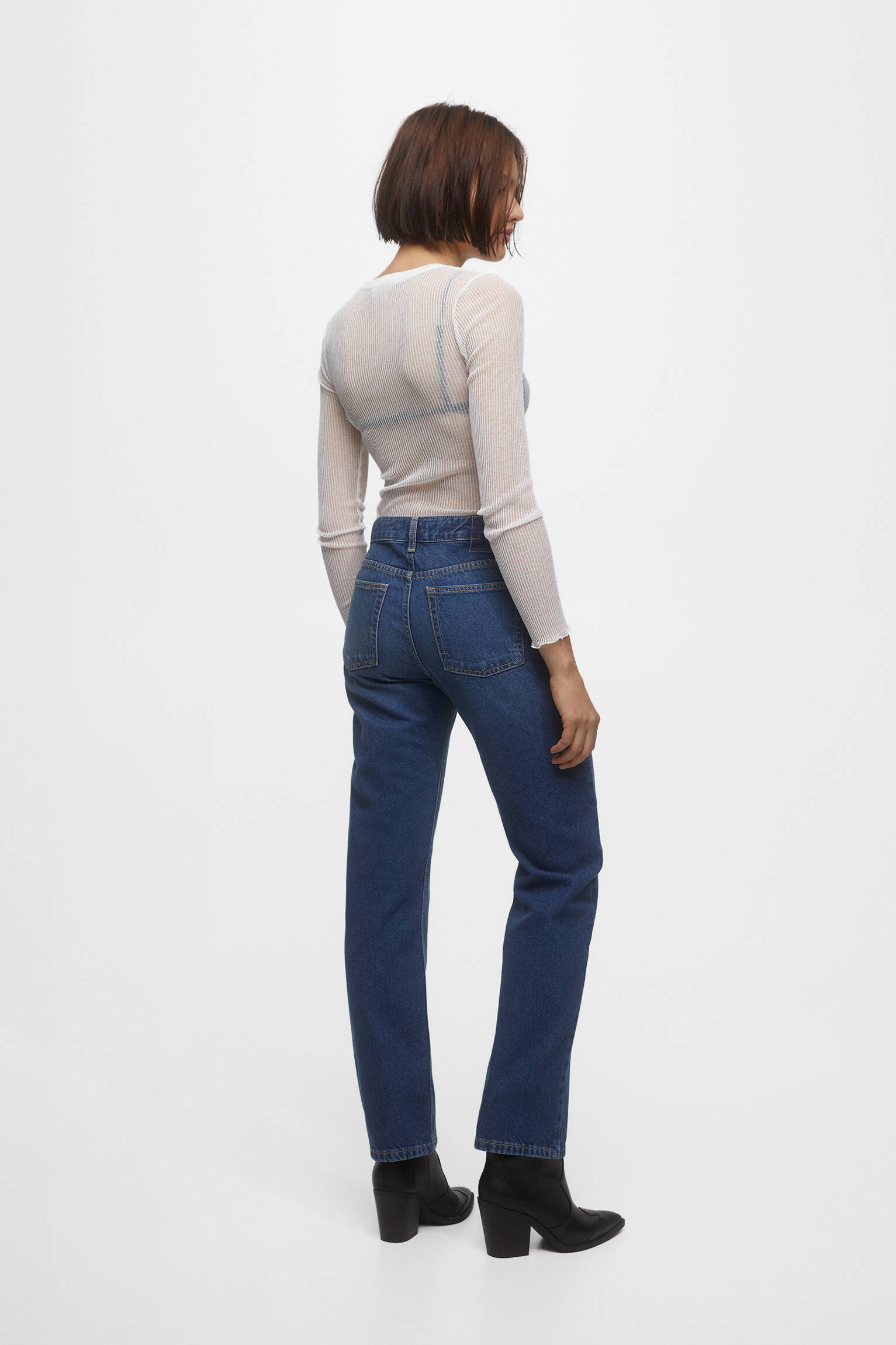 CALÇA JEANS RETA DE CINTURA BAIXA - AZUL MÉDIO
