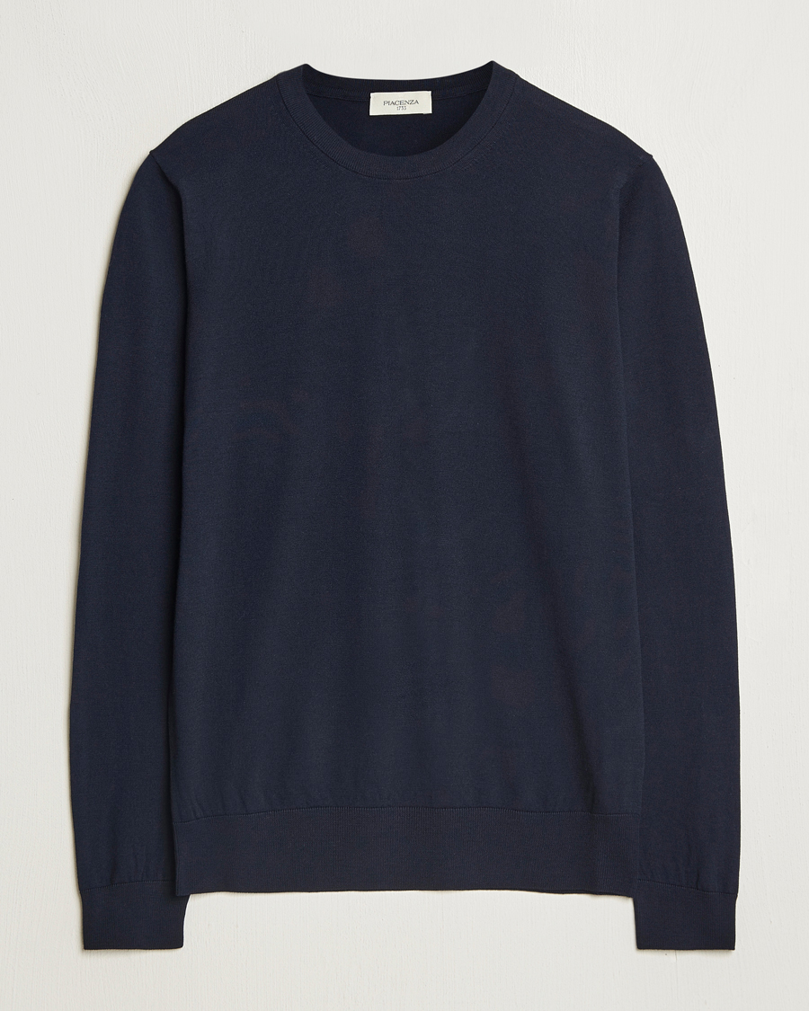 Piacenza Cashmere Merino Wool Crew Neck Sweater Navy