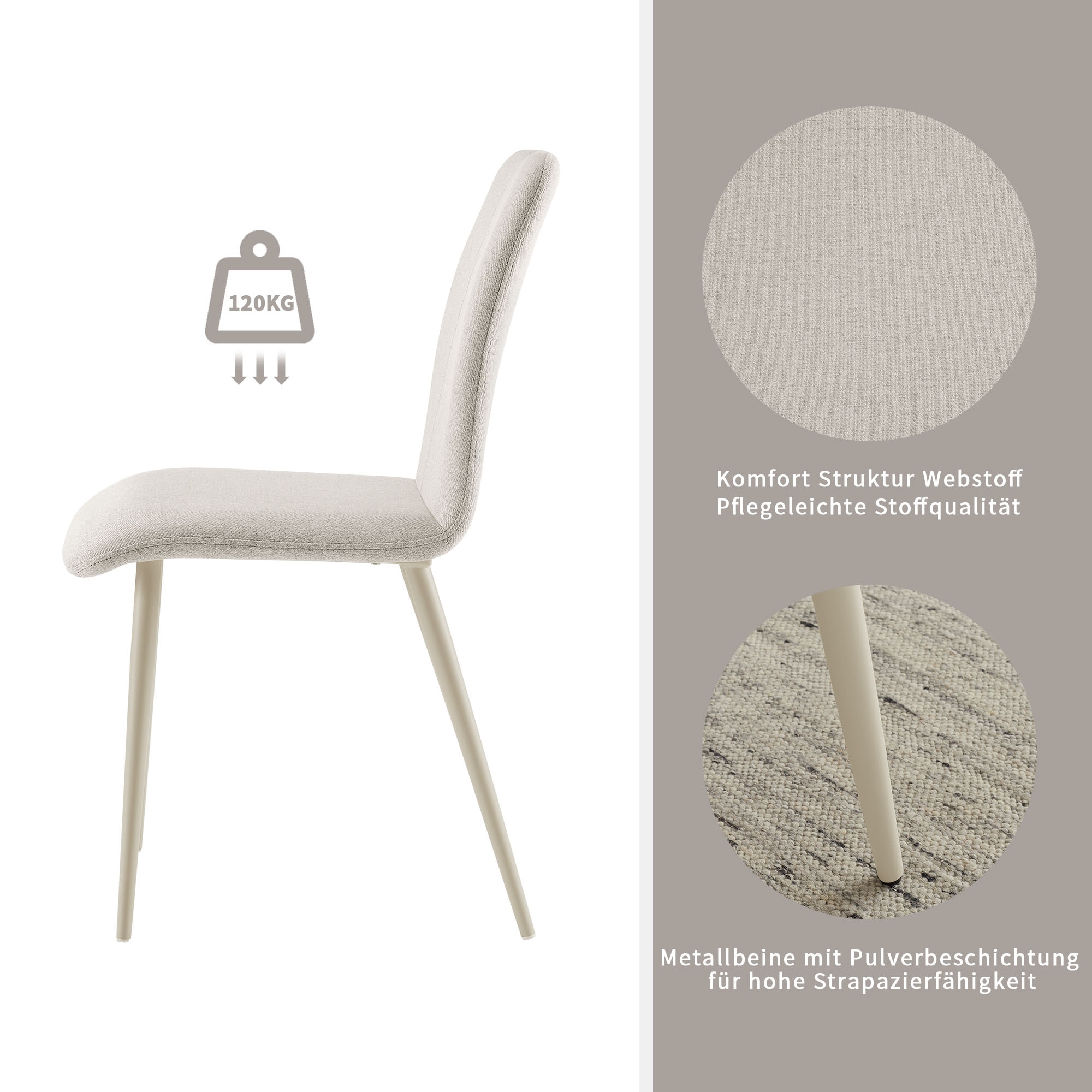 GOODproduct Essgruppe »Kryce« Set, 120 cm Esstisch + 2 Stühle + Bank, 4 Stk. tlg. Strukturstoff, robustem Metallgestell, Tischplatte aus Sinterstein