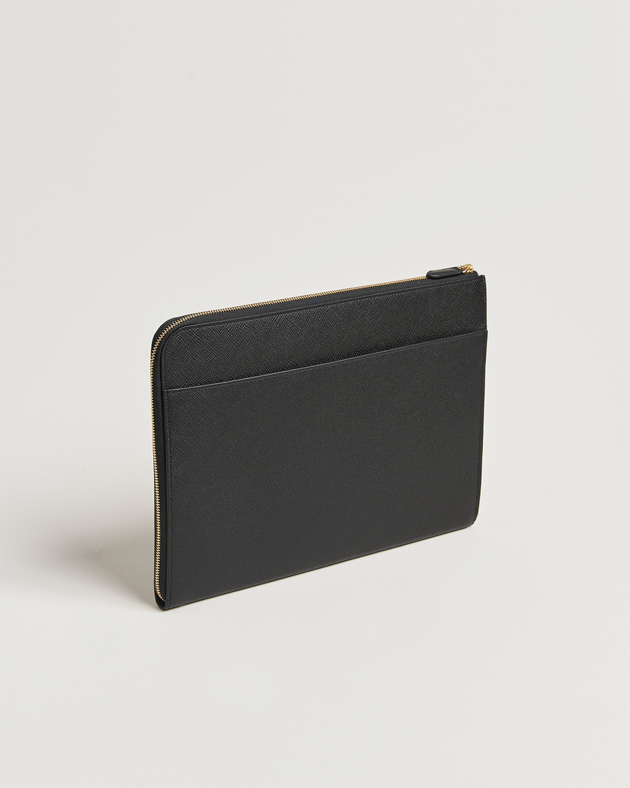 Smythson Panama Small Laptop Case Black