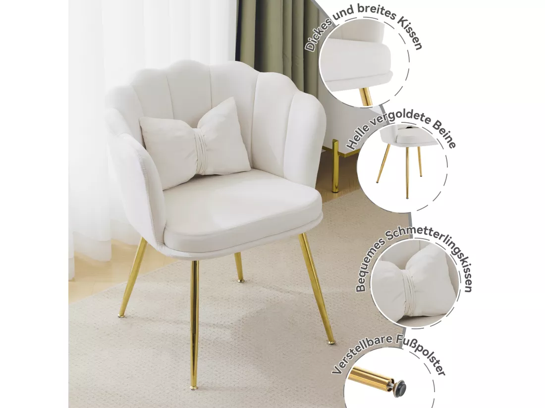 Haobosic - Set de 2 Chaises Modernes en Velours avec Dossier en Forme de Pétale, Pieds en Métal Doré, Coussins Confortables pour Salon