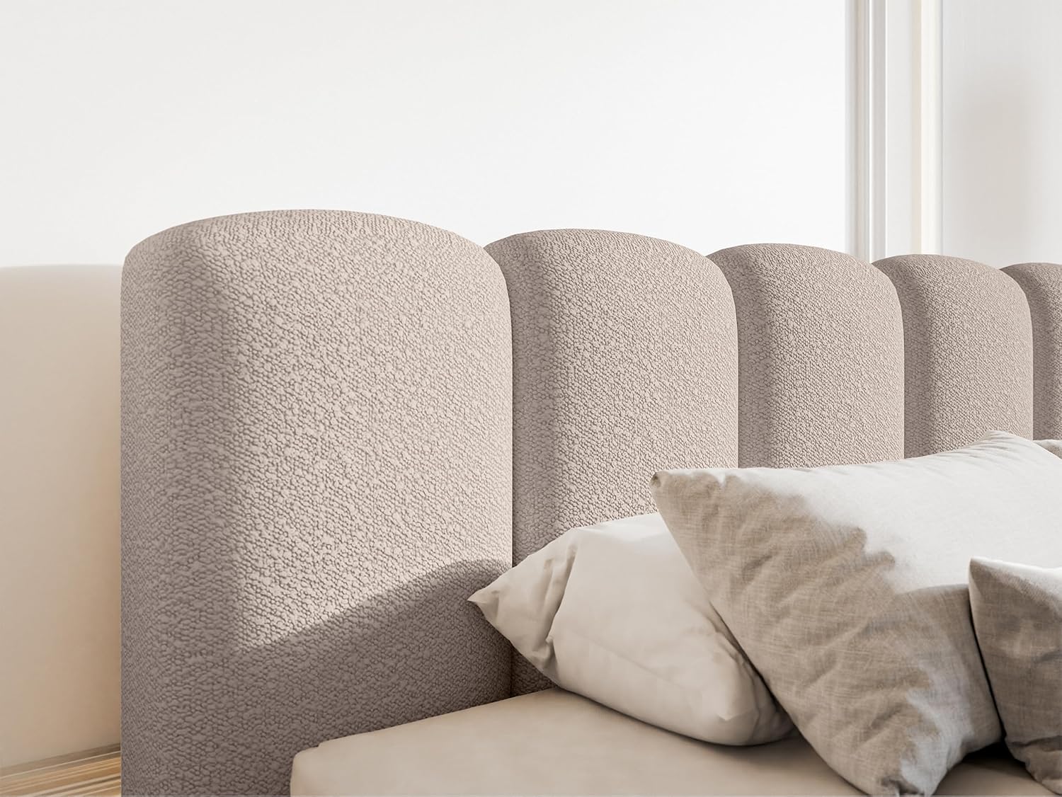 Selsey Bett 180 x 200 cm Polsterbett Schlafbett Mit Bettkasten Stauraum Metallgestell Kopfteil Boucle Cloudy II Hellbeige