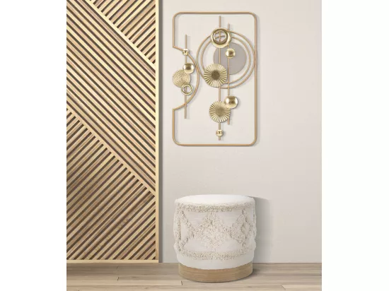 Pouf Damasco - Pouf rond en tissu rembourré - Base en bois - Dimensions Ø 40x40 cm - Décoration élégante - Tissu naturel