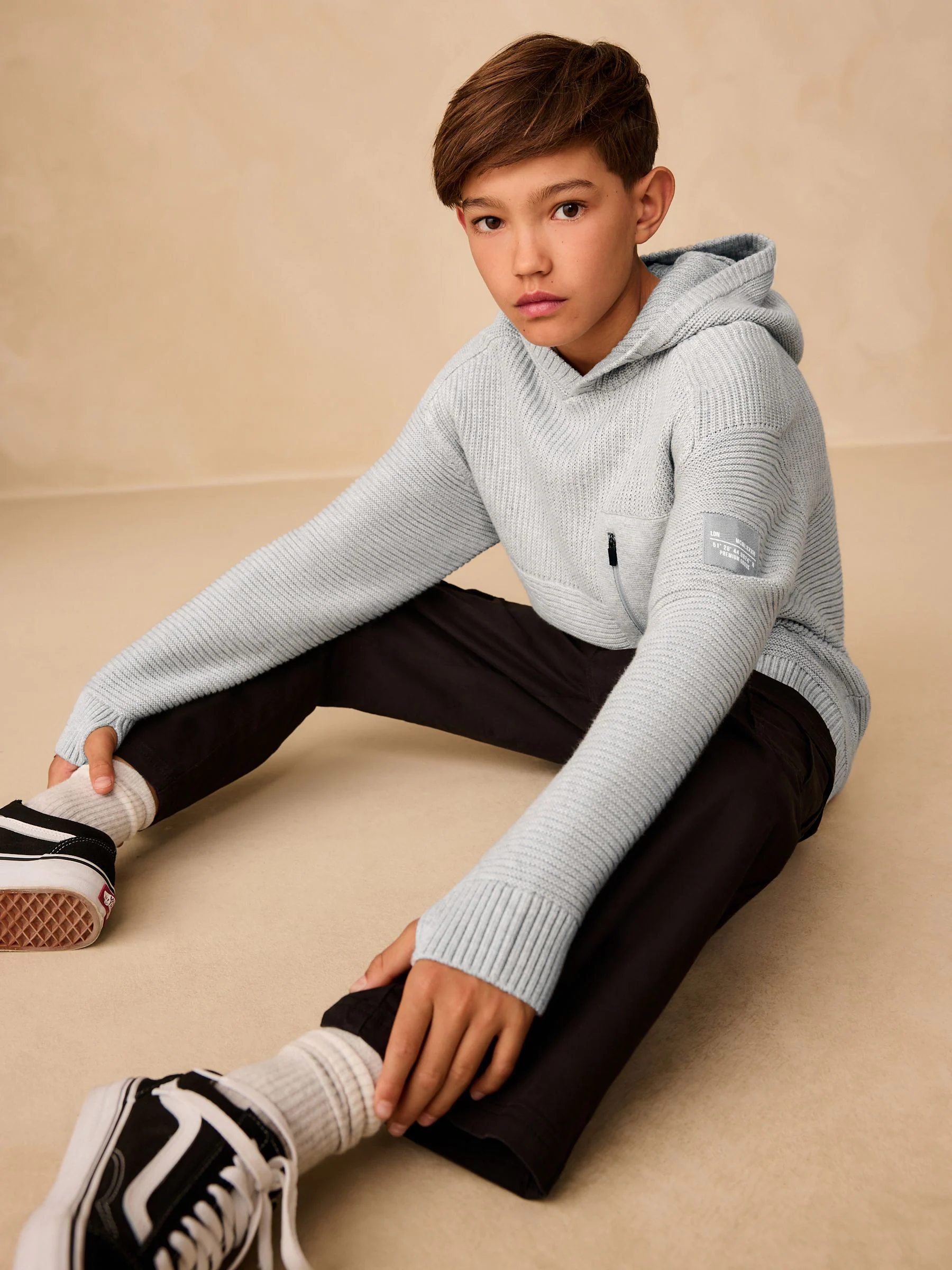 Grijs - Utility gebreide hoodie (3-16jr)