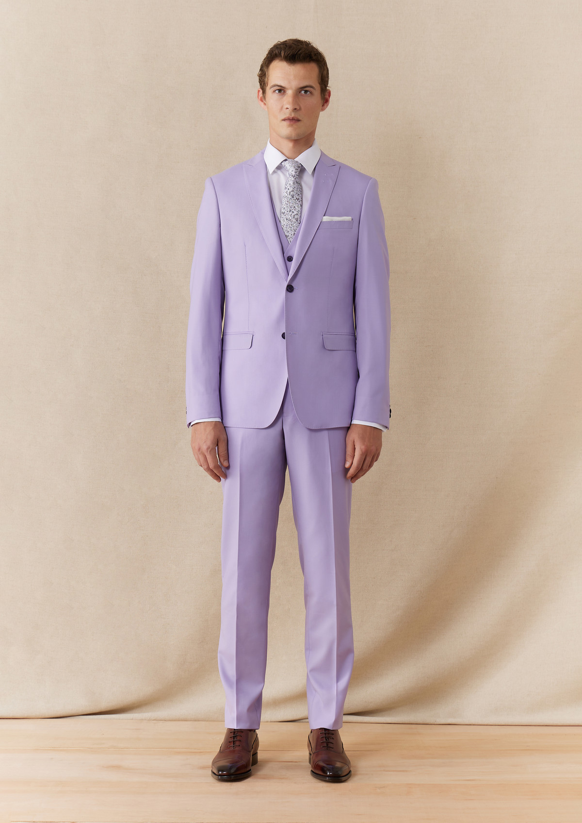 Costume 2 pièces Slim en laine unie lilas