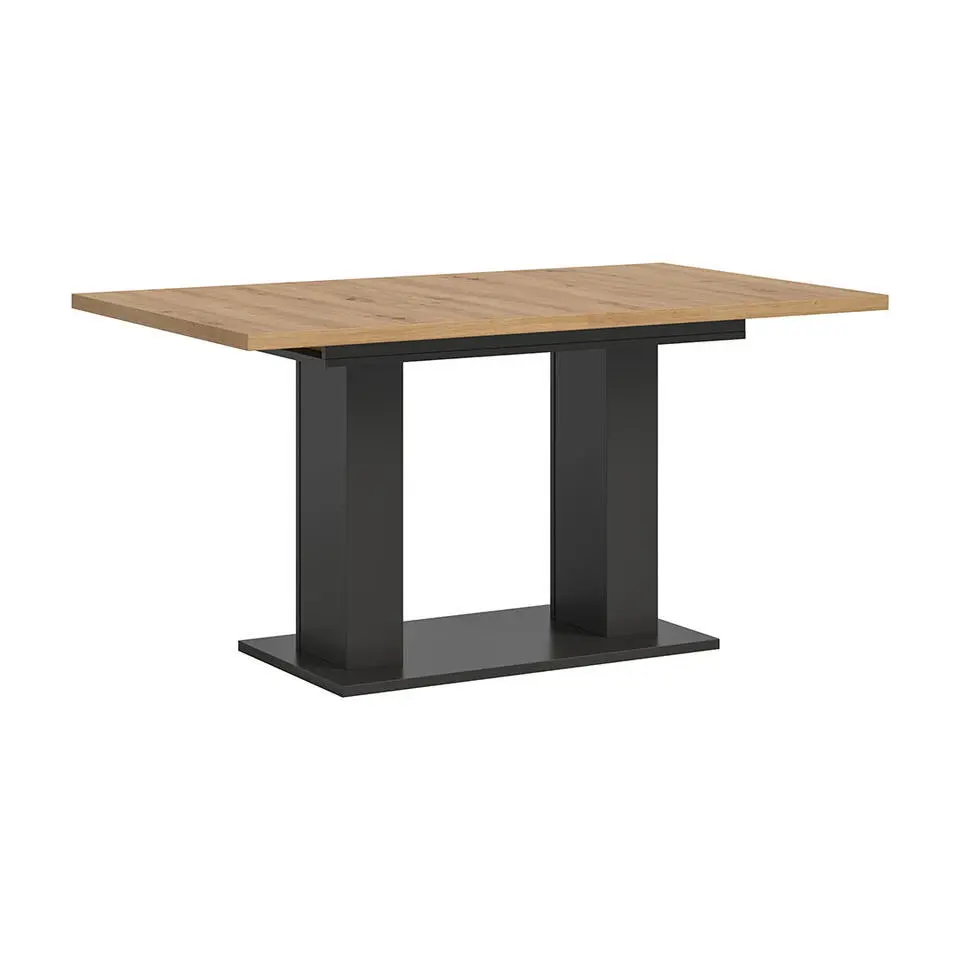 Hioshop Motion eetkamertafel dubbele zuilpoot 90x150/190cm incl 1 verlengblad