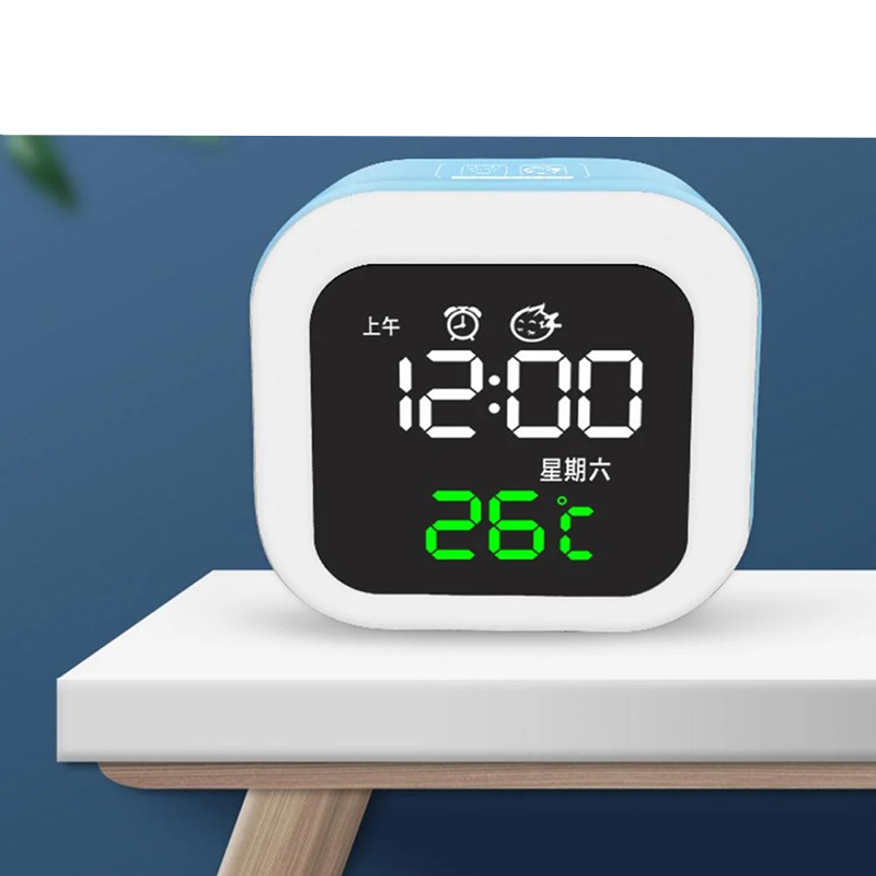 (9x9cm) Dimmbarer Smart LED Kinder Wecker Tischuhr mit Nachtlicht   Temperaturanzeige mit Sound Control - Blau