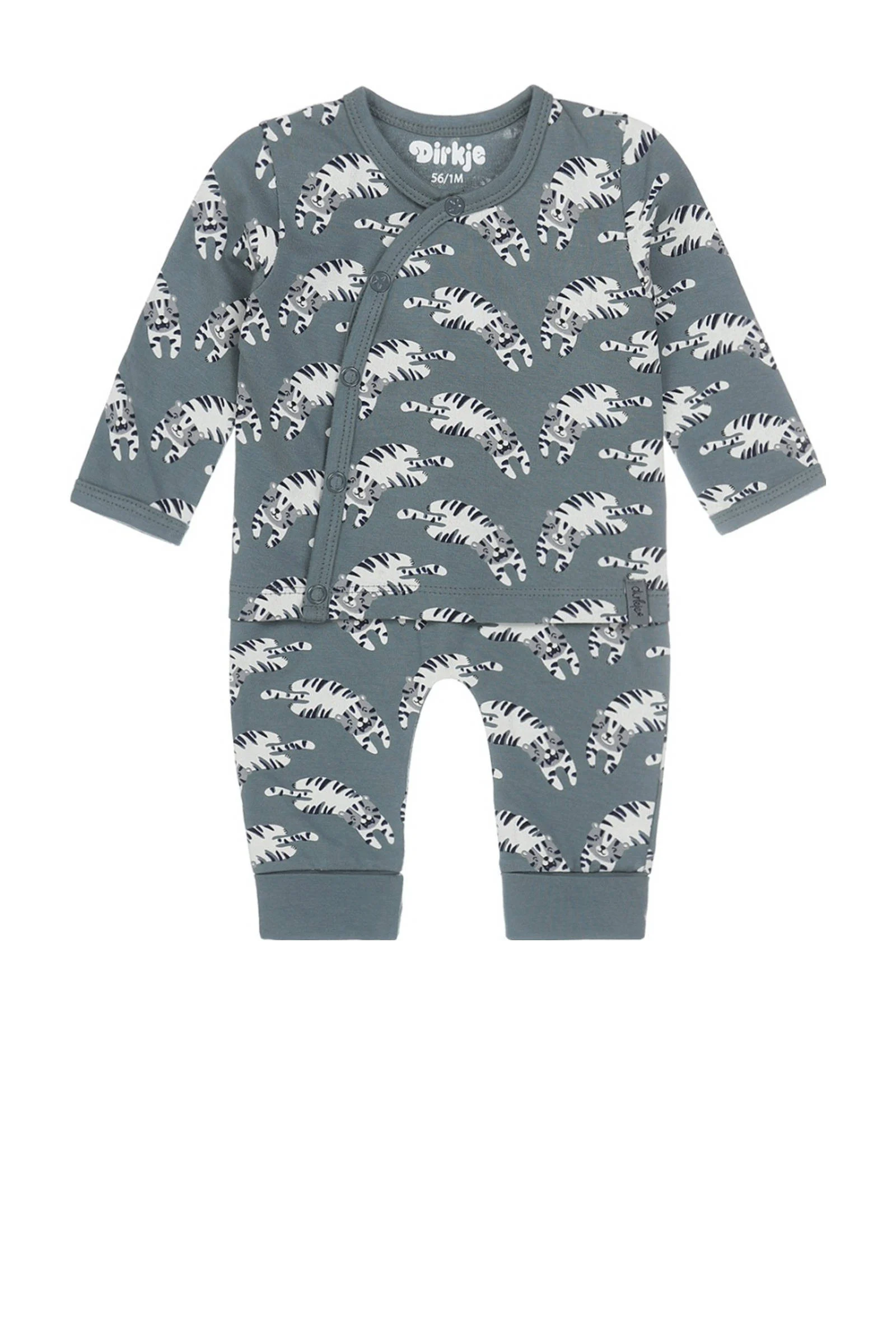 Dirkje overslagshirt + broek grijsgroen/wit