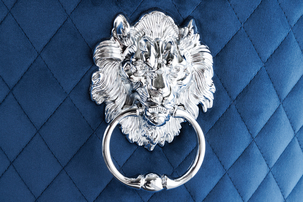 Design Barhocker CASTLE DELUXE royalblau Samt silber Edelstahl mit Lehne Chesterfield