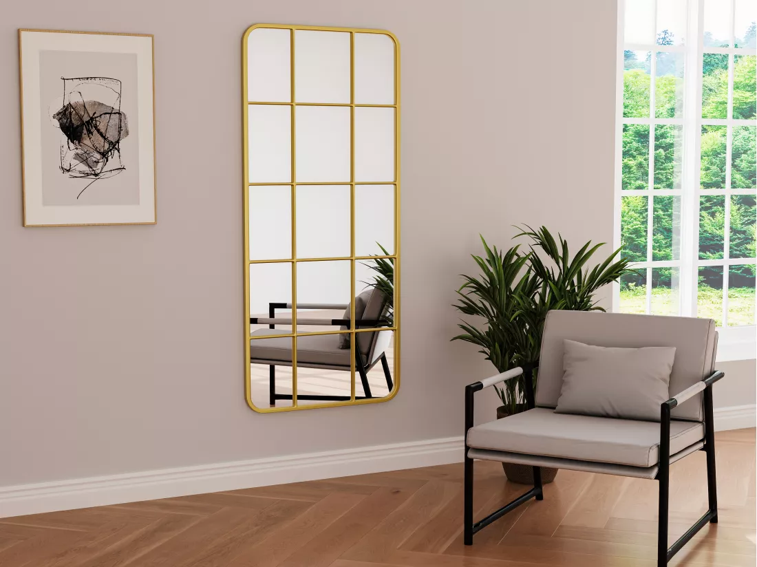 Miroir fenêtre en métal - L. 60 x H. 140 cm - Doré - SCIARA