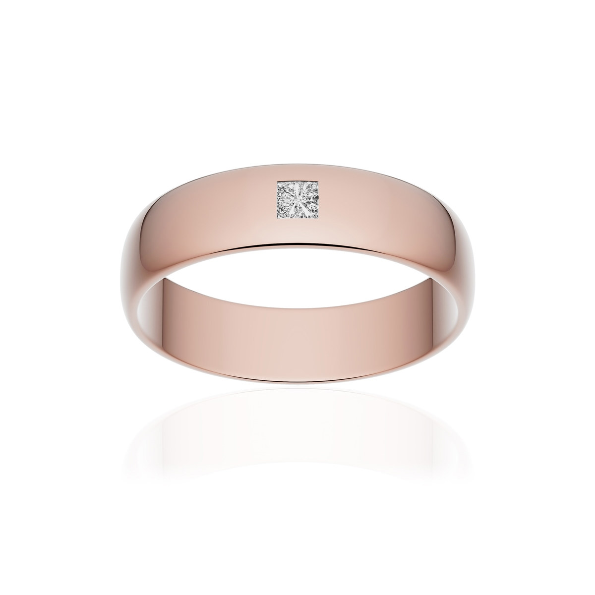 Alliance or 375 rose poli demi-jonc 5mm diamant princesse