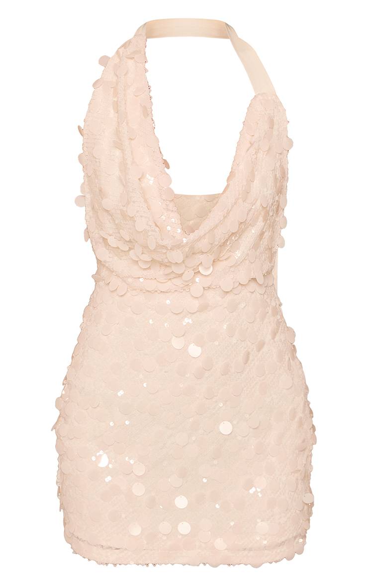 Citron Mini Robe Col Bénitier À Grands Sequins Ronds