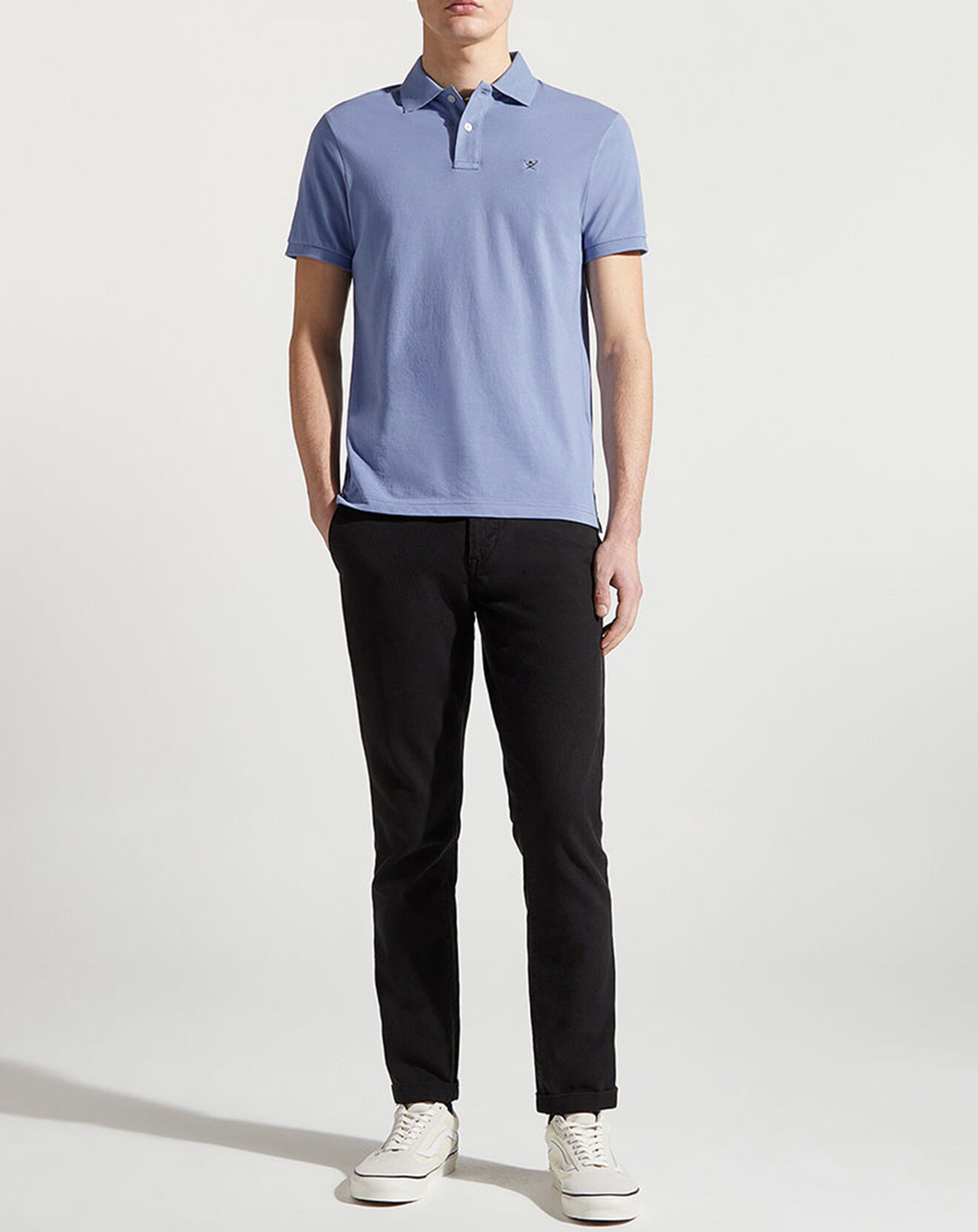 Hackett London Polo Slim Fit uni piqué bleu clair