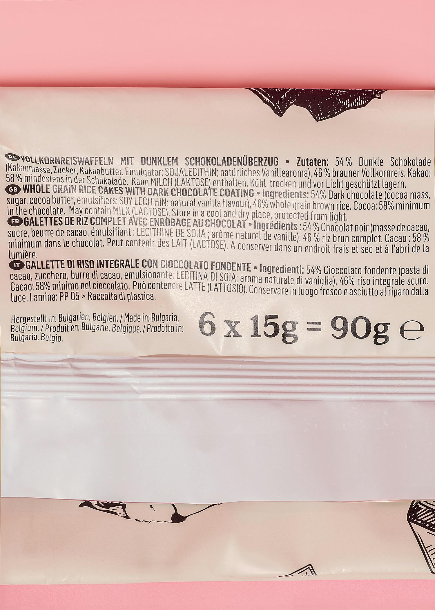 Vollkornreiswaffeln mit dunkler Schokolade 90 g