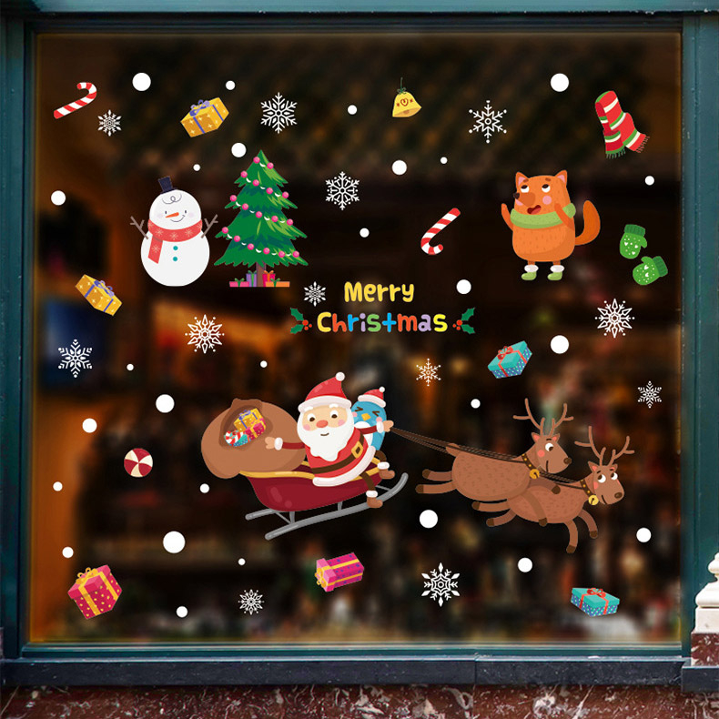 Weihnachts Fenster Folien Aufkleber Christmas Home Deko Fenster Sticker - Merry Christmas Schlitten