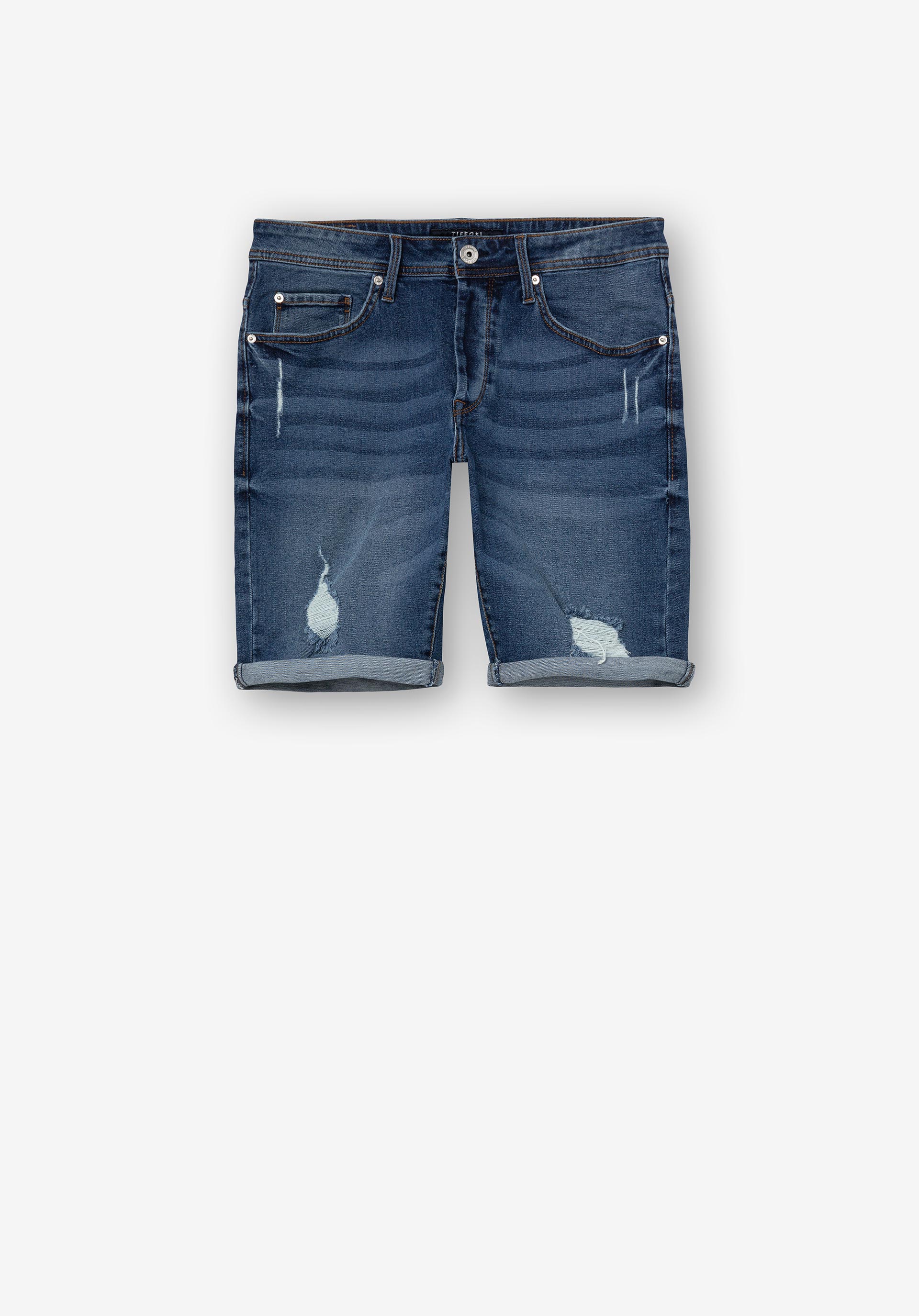 Calções de Ganga Slim Fit com Rasgões
