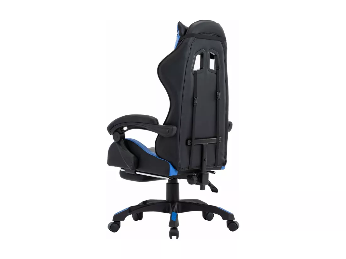Fauteuil de jeux vidéo avec repose-pied Bleu et noir Similicuir