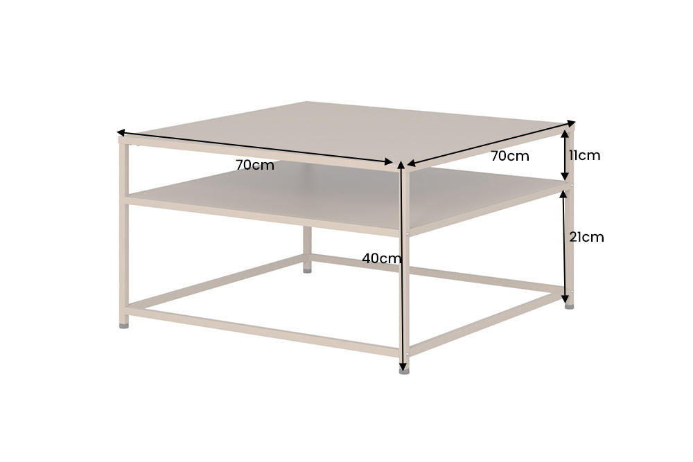 Moderner Couchtisch DURA STEEL 70cm greige Metall mit Ablagefach