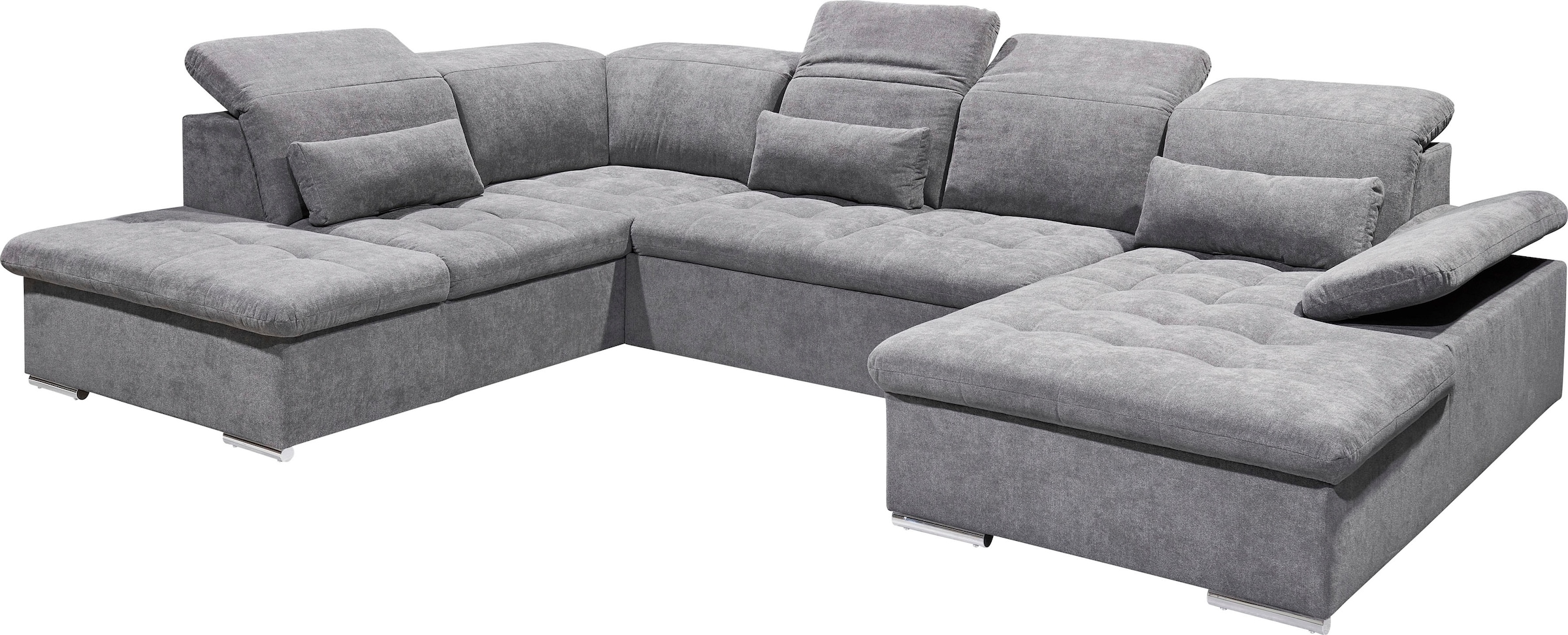 ED EXCITING DESIGN Wohnlandschaft »Wayne U-Form mit Bettfunktion, Bettkasten« Arm- und Kopfteilverstellung & 3 Nierenkissen