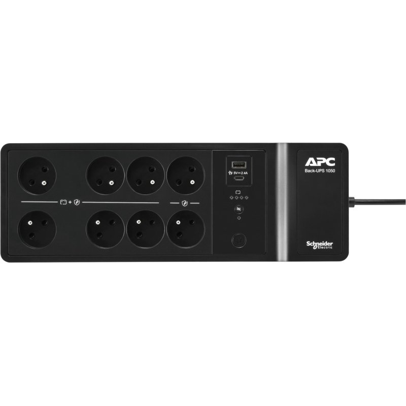 APC Back-UPS BE1050G2-FR - Onduleur 8x broches terre (Belgique), 1050VA, 2 chargeurs USB, 1 port data USB
