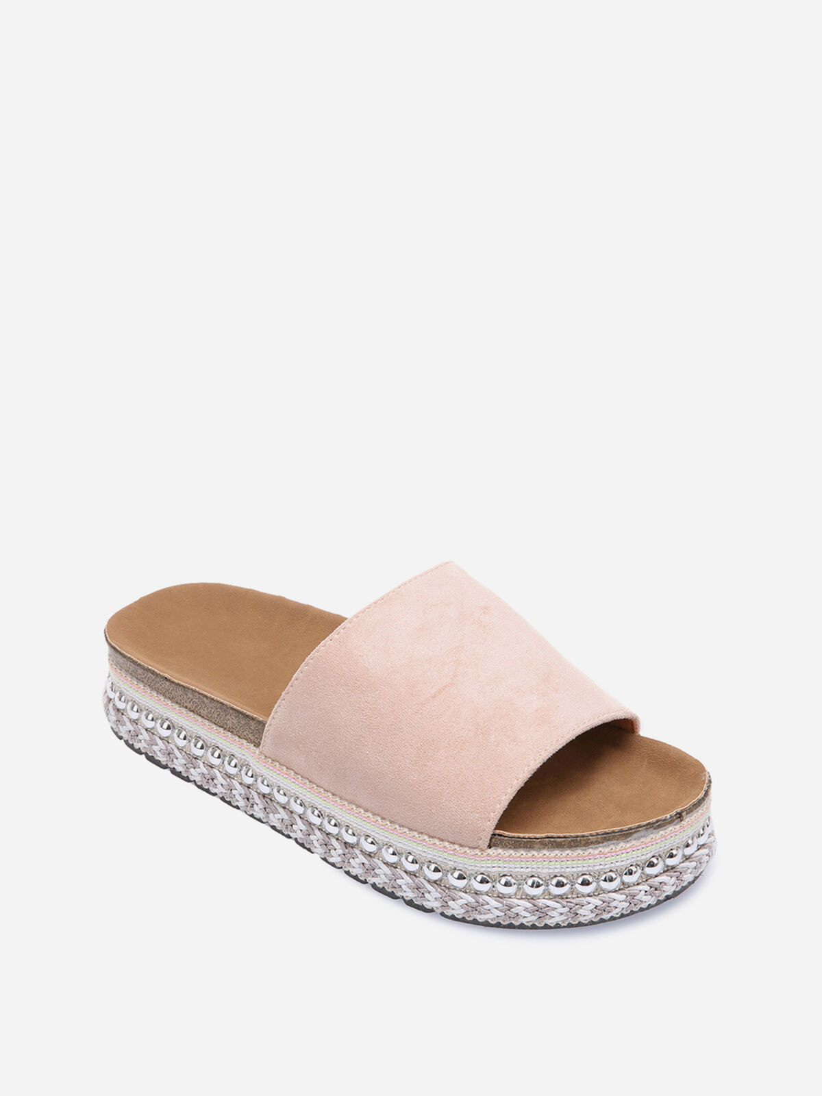 Mules à semelles cloutées et à motifs ethniques- Beige