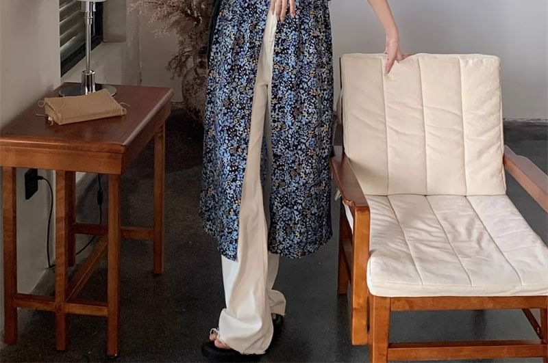 Peach+velvet - Mouwloze maxi-jurk met V-hals en bloemenprint