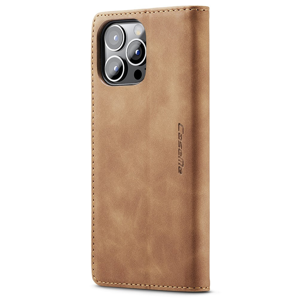 iPhone 15 Pro Leder Tasche Flip Wallet Etui mit Kartenfächern - Braun