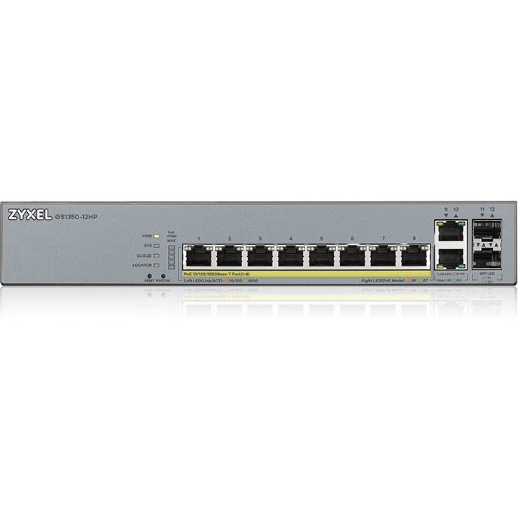 Zyxel GS1350-12HP-EU0101F commutateur réseau Géré L2 Gigabit Ethernet (10/100/1000) Connexion Ethernet, supportant l'alimentation via ce port (PoE) Gris