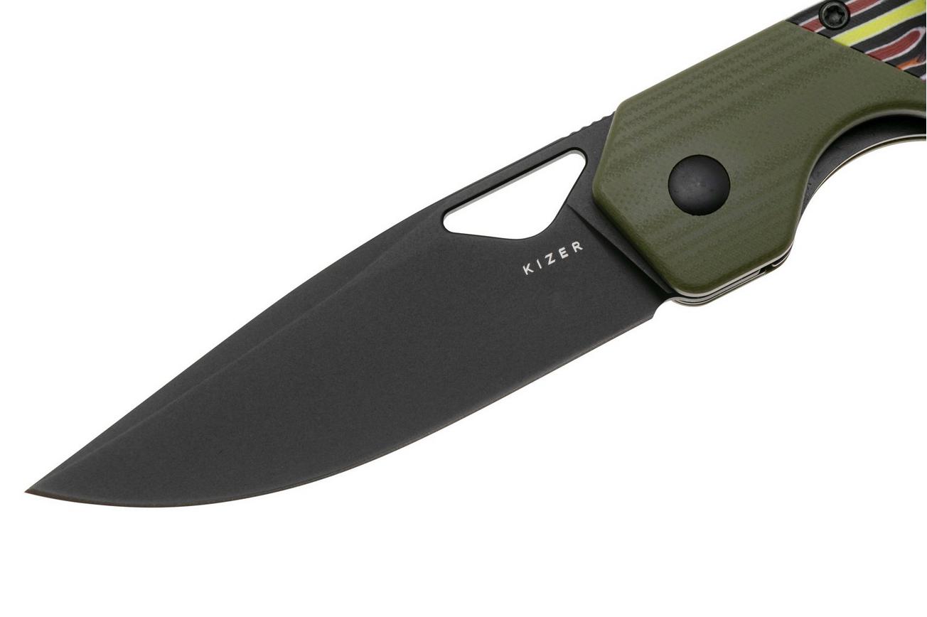 Kizer Vanguard Militaw V3634A3 Liner Lock, Satin Nitro-V, Green G10, Multi-Colored G10 Inlay, zakmes, Jonathan Styles design