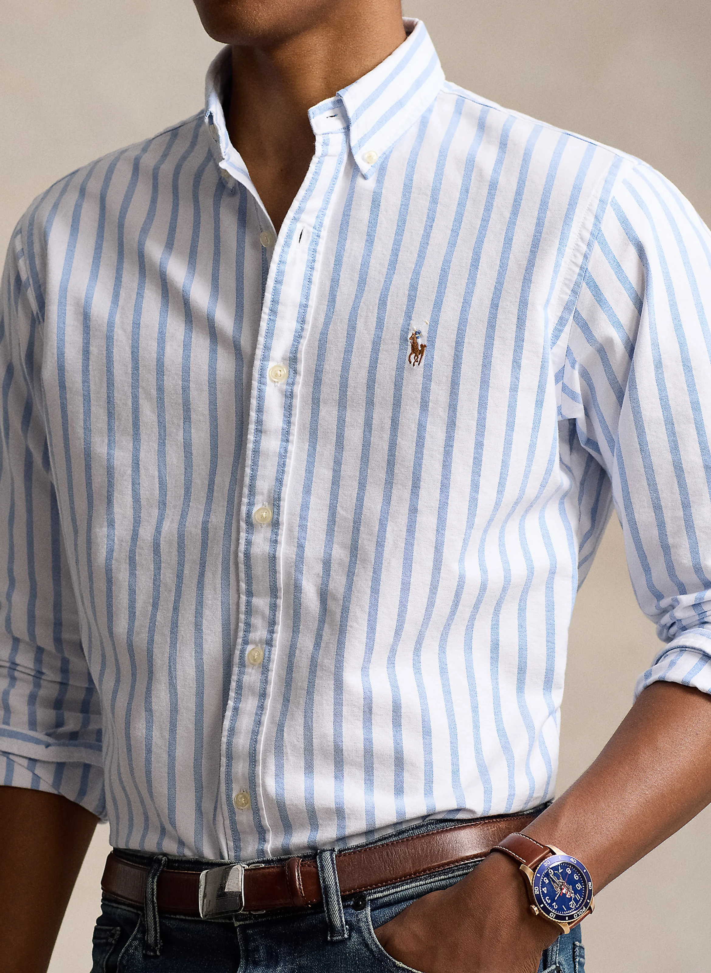 Chemise col classique rayée en coton | Blanc