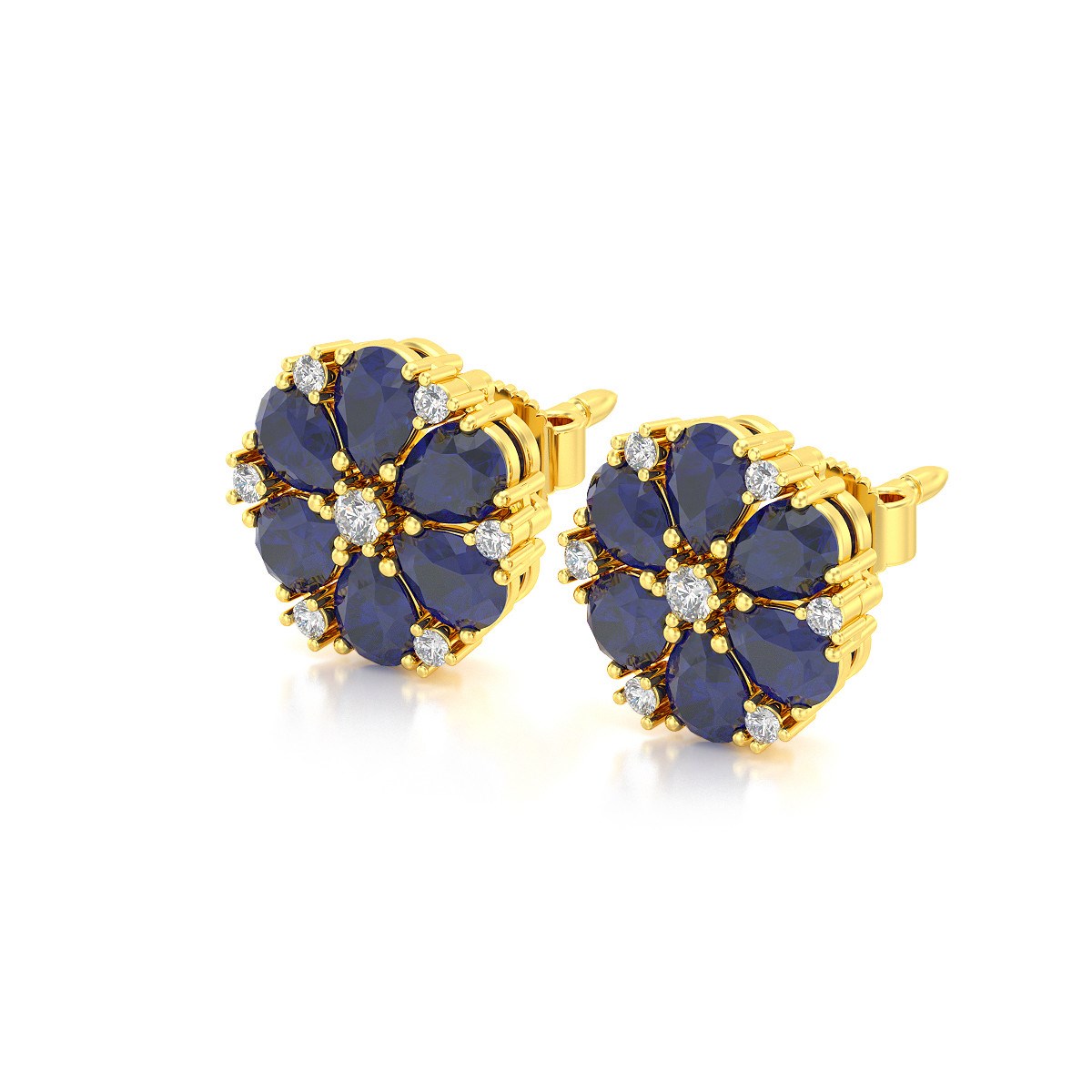 Boucles d'oreilles ADEN Or 585 Jaune Saphir et Diamant 2.74grs