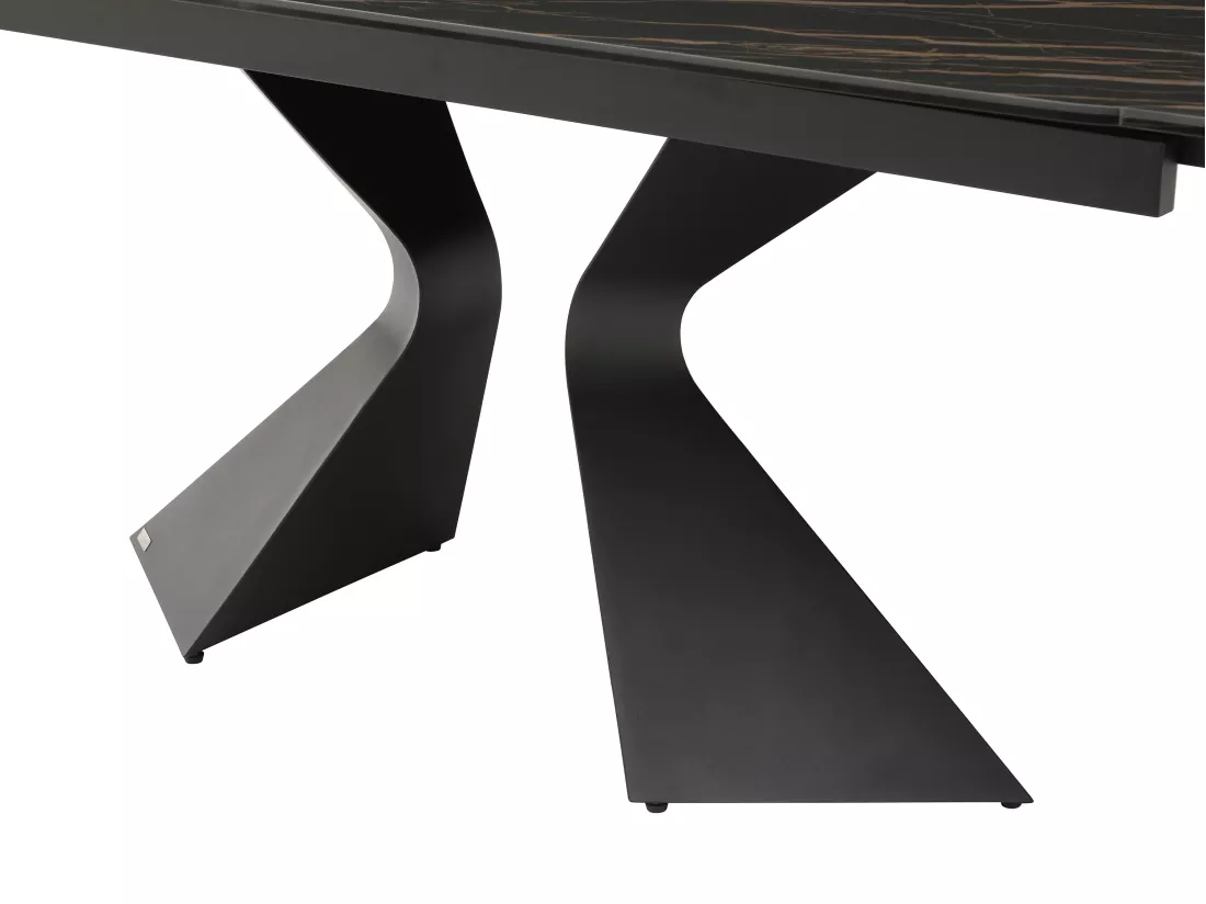 Table à manger extensible 6 à 10 personnes en verre trempé, céramique et métal - Effet marbre noir - KAJARI de Maison Céphy