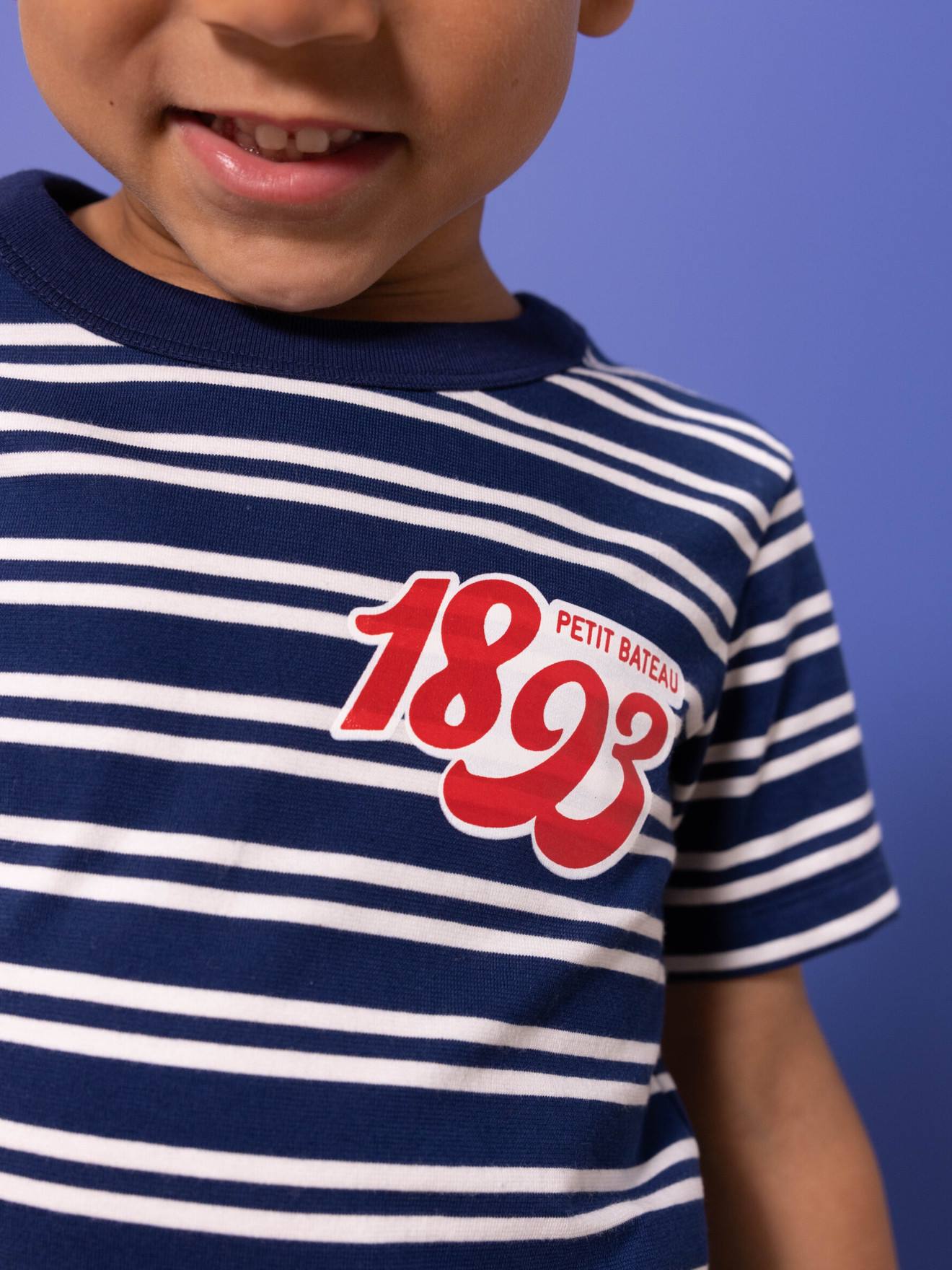 PETIT BATEAU camiseta listrada azul de algodão orgânico
