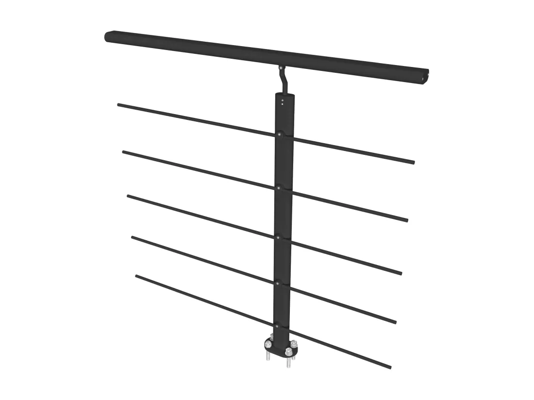 Garde-corps - Aluminium Noir - 200cm - Avec 5 traverses et 1 main courante - Pour intérieur et extérieur - Fixation à plat