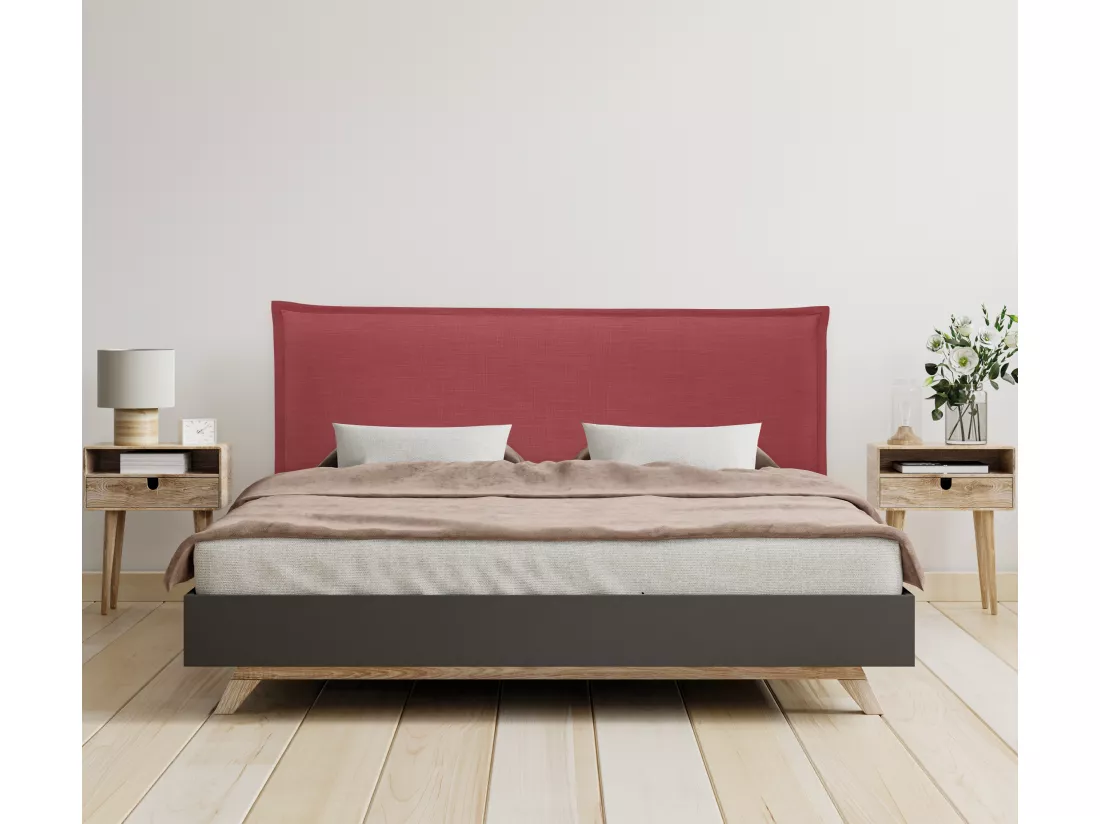 DHOME Tête de lit en lin naturel lisse avec garniture 160x105cm avec pieds Lits 150/160 - Rouge