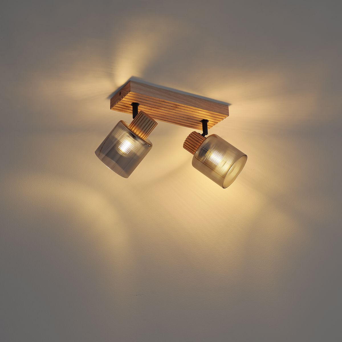 Moderne spot hout met smoke glas 2-lichts draai- en kantelbaar - Gracy
