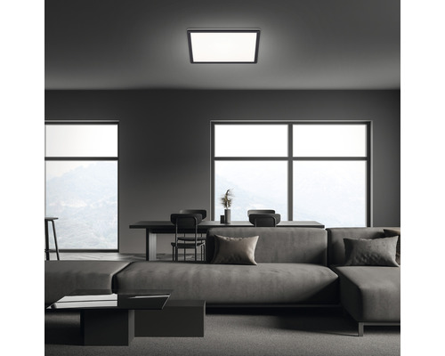 LED plafondlamp 22W 3000 lm 4000K 42x42 cm Slim zwart + achtergrondverlichting