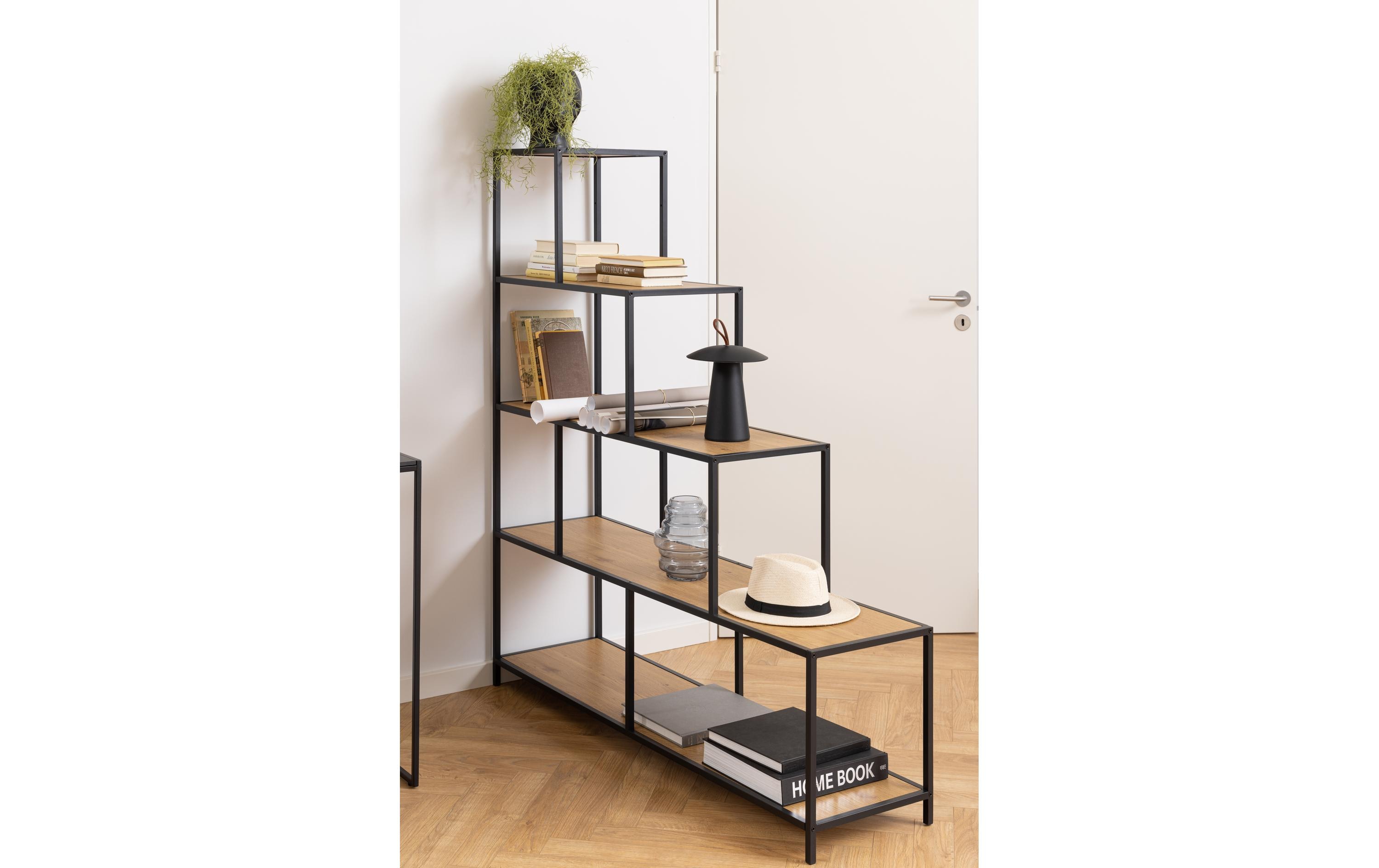 Regal Seaford 135 x 35 x 150 cm, Nature/Schwarz<br>Bücherregal