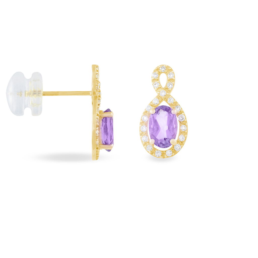 Boucles D'oreilles Pendantes Passion Or Jaune Amethyste Et Oxyde