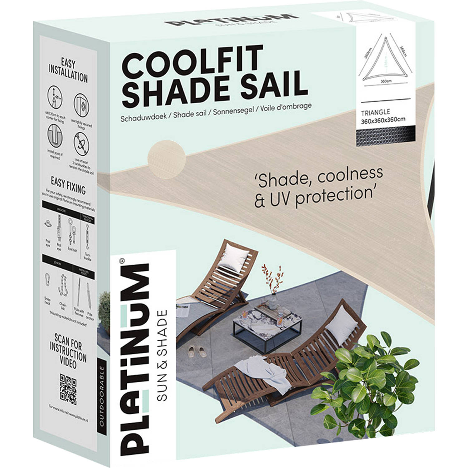 Platinum Coolfit schaduwdoek driehoek (360x360x360 cm)