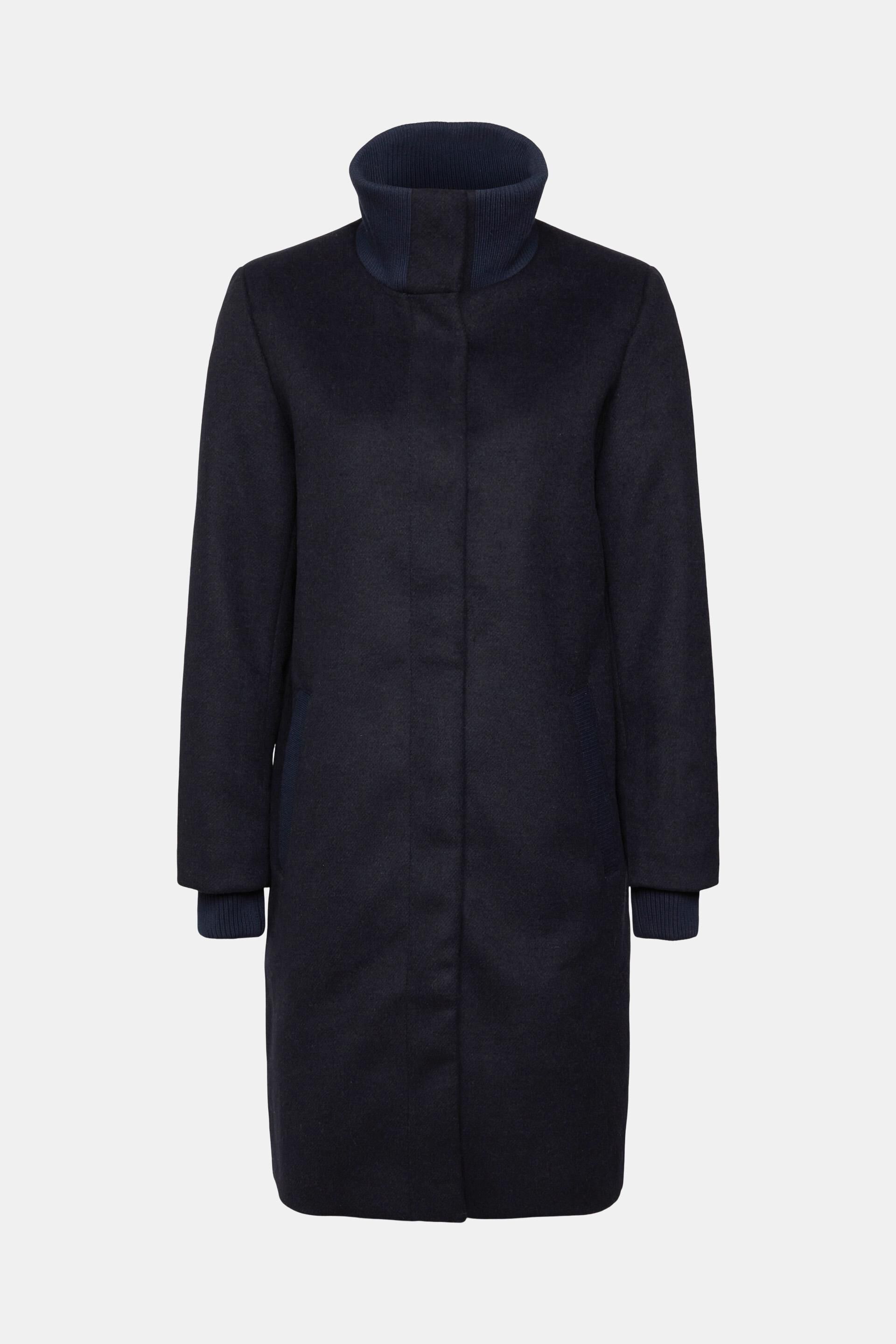 Manteau en laine mélangée à détail en maille côtelée