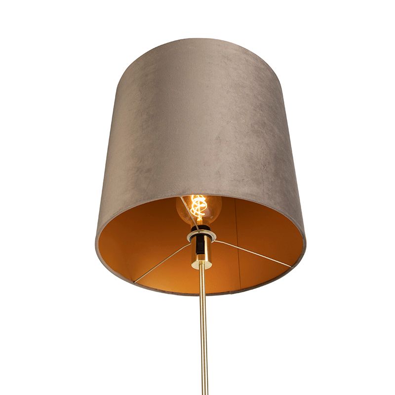 Vloerlamp goud/messing met velours kap taupe 40/40 cm - Parte