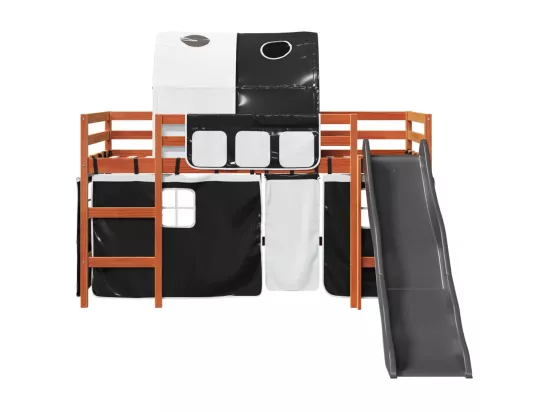 Lit mezzanine enfants et tunnel blanc/noir 80x200cm pin massif