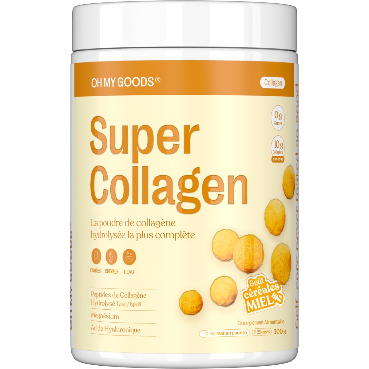Poudre de collagène hydrolysée - Super Collagen - Goût céréales miel - 300 g