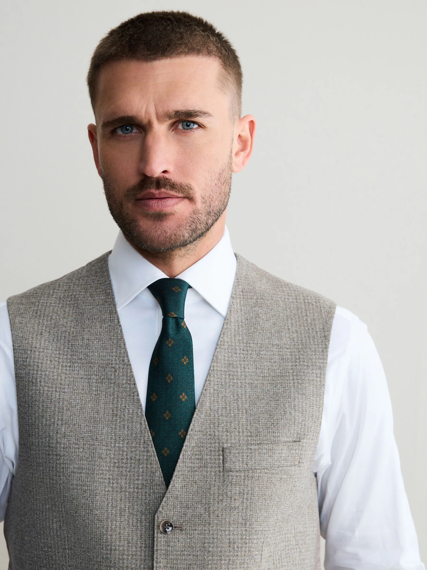 Neutraal - Signature Marzotto 100% Italiaans wollen Pak met ruitpatroon: gilet